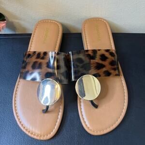 Sonoma Leopard Print Slide Sandals Womens 7 Thong Flat Gold Accent